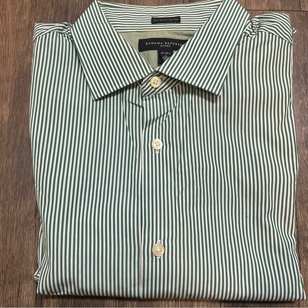 Banana Republic Casual Pinstripes Fitted White Green Button Shirt Cotton 16 - Picture 4 of 12